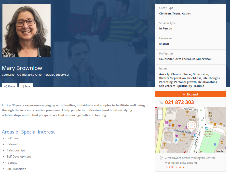 screenshot of a counsellor profile on talkingworks