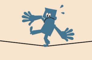 drawing of a scared person on a tightrope