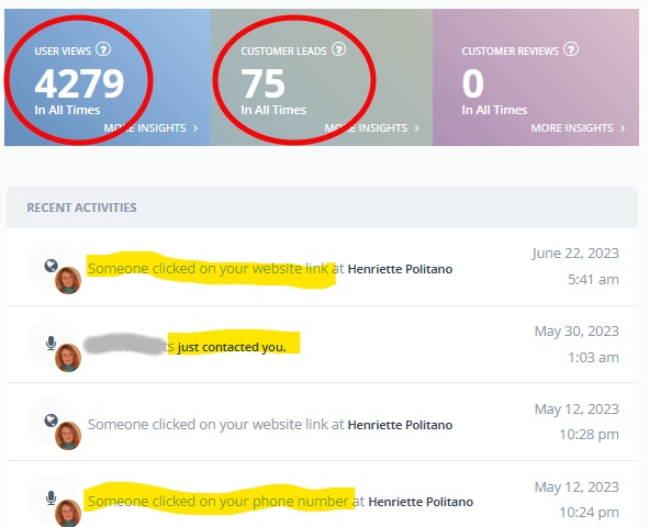 screenshot of visitor stats for talkingworks members